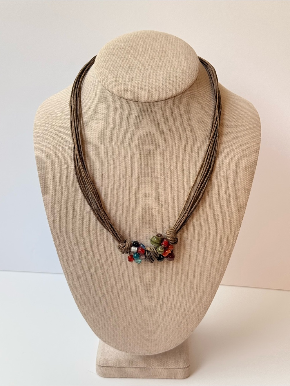 [SOLD] Boho Multi Strand Cord Necklace Colorful Beaded Cluster Handmade Coastal